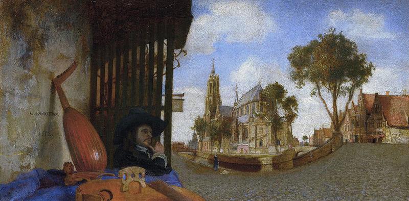 Carel fabritius A View of Delft, with a Musical Instrument Seller's Stall France oil painting art